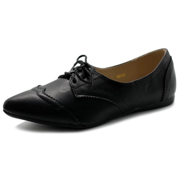Ollio Shoes - OLLIO POINTED OXFORD BALLET FLATS
